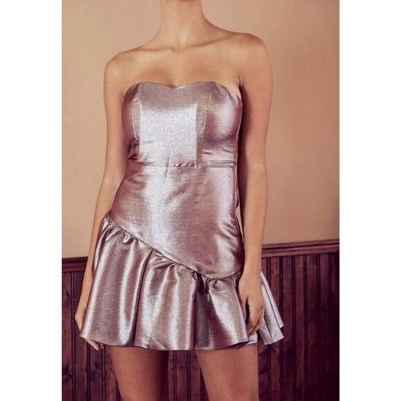 DO + BE Copper Brown Metallic Strapless Minidress size small - Picture 3 of 9
